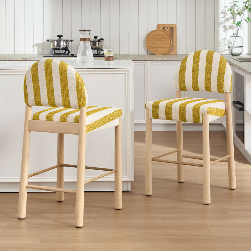 Tabouret de comptoir revêtu de lin 26,4 po Hyland, Jaune / Blanc, Naturel