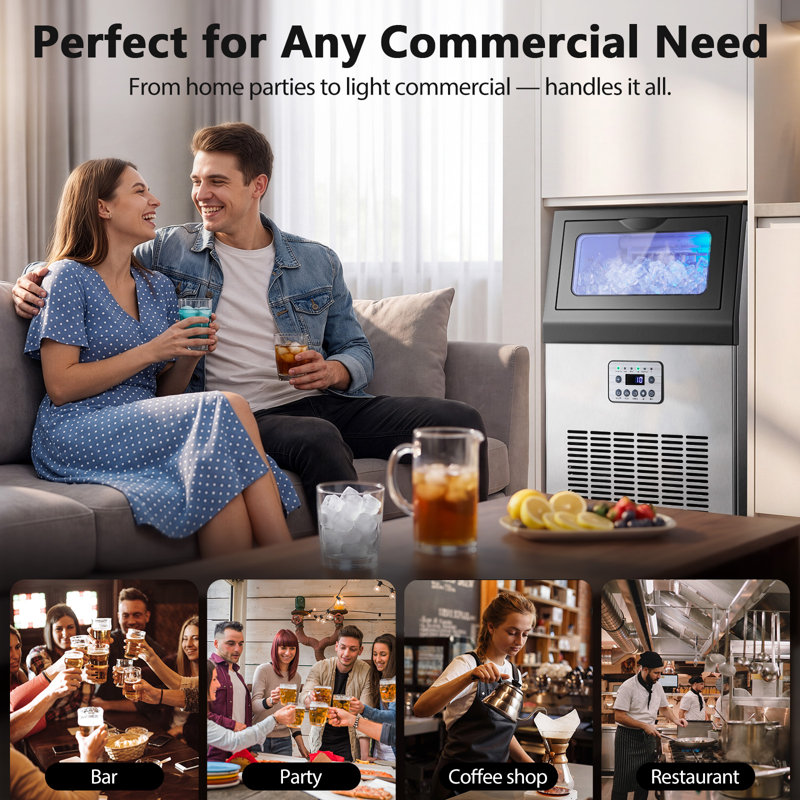 Machine à glaçons en acier inoxydable 80 lb / 24 H, 18 lb de rangement sous le comptoir / machine à glace autoportante / encastrée avec auto-nettoyage, lumière DEL