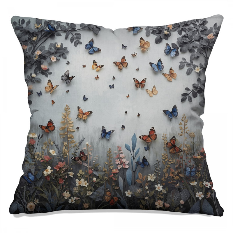 Coussins décoratifs à double face Butterflies And Wildflowers, 26 x 26 pouces