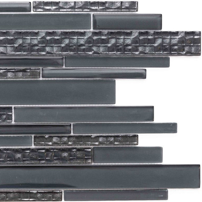 Karma Random Sized Glass Linear Mosaic Wall Tile, Dark Gray