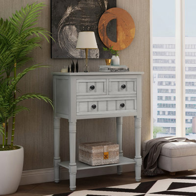 Console étroite et mince avec trois tiroirs de rangement et une tablette inférieure, un ajout pratique et élégant à votre décor