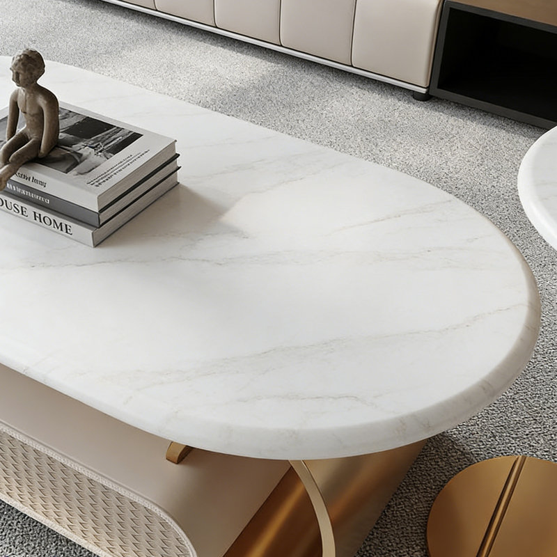 Ensemble de tables basses Modern, H 16,53 po x L 47,24 po x l 27,56 po, Plateau blanc / base or