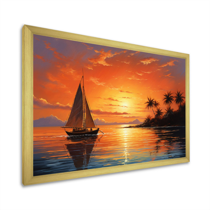 «Schupple Caraibe Island Sunset II», reproduction sur toile, H 30 po x l 40 po x P 1,5 po, Encadrement doré