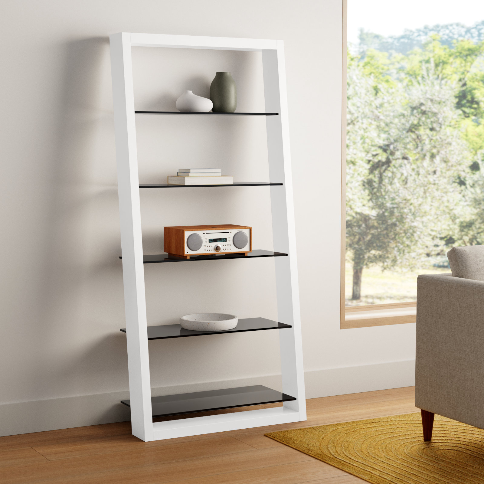 Eileen Blanc 74" H x 34.25 W Ladder Bookcase, Satin White