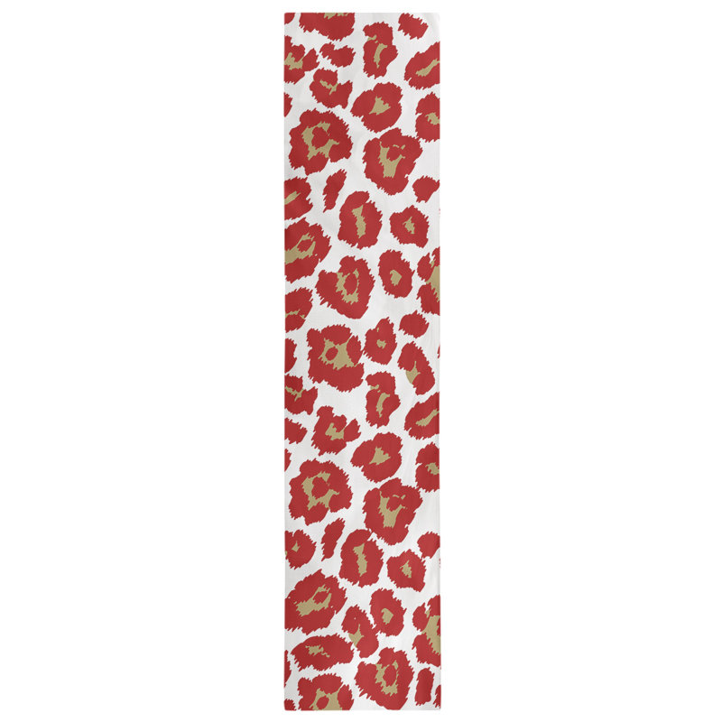 Animal Print Table Runner, 72" x 16", White/Red/Gold