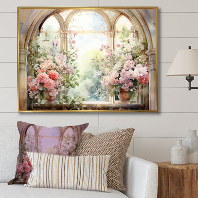 Pink Blossoming country window Gaze  V - Window Canvas Prints