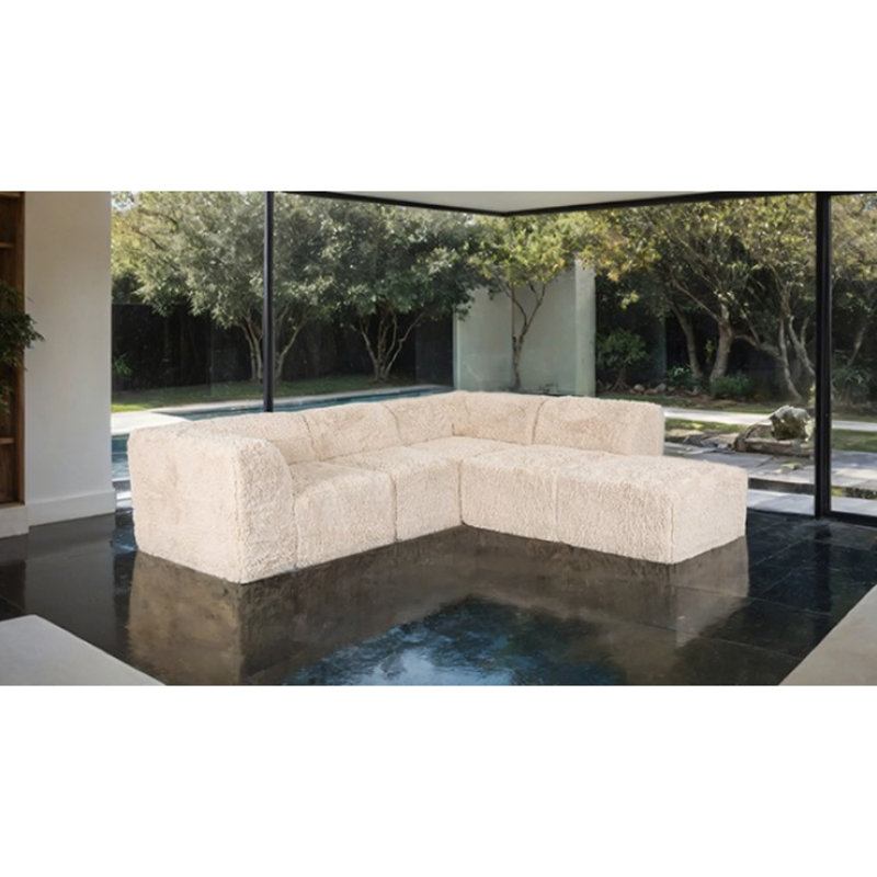 Canapé modulaire en L 5 pièces Buehler, Fausse fourrure sable