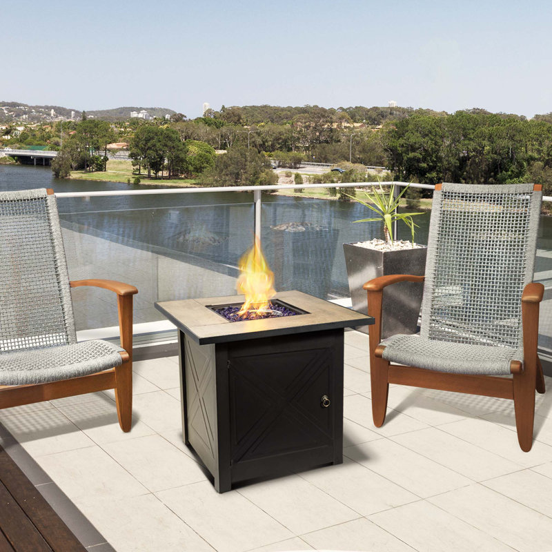 Black Steel Square Propane Fire Pit Table with Ceramic Top