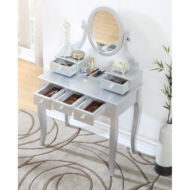 Ensemble coiffeuse et tabouret en bois Ashley, Argent