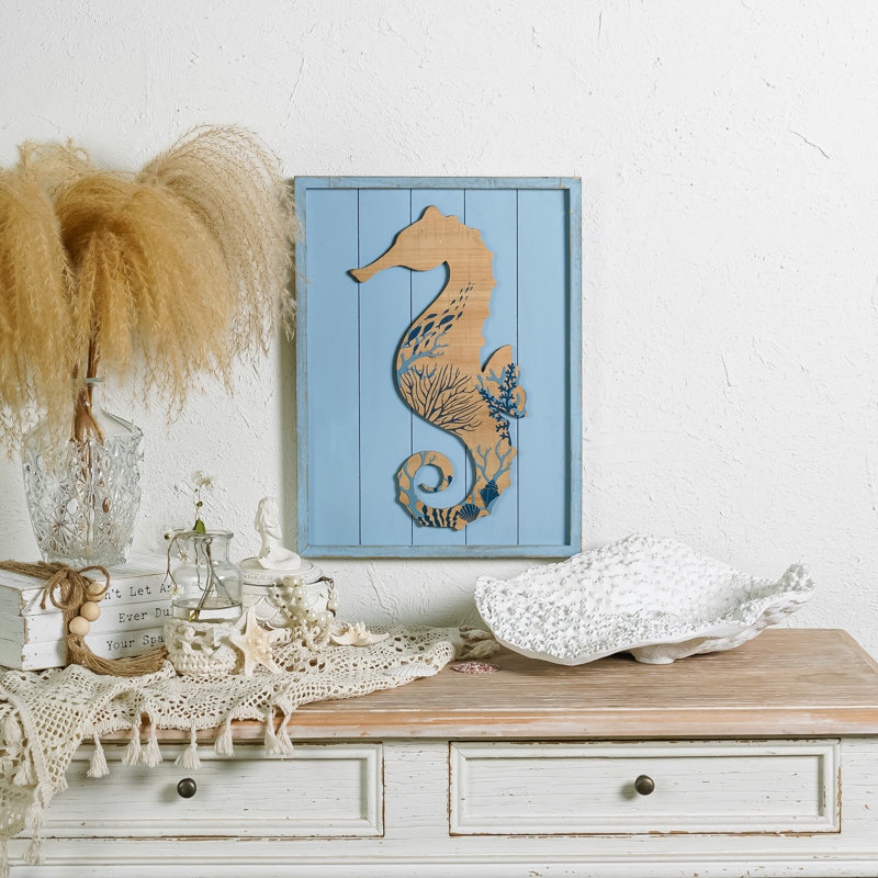 Décoration murale en bois hippocampe rustique