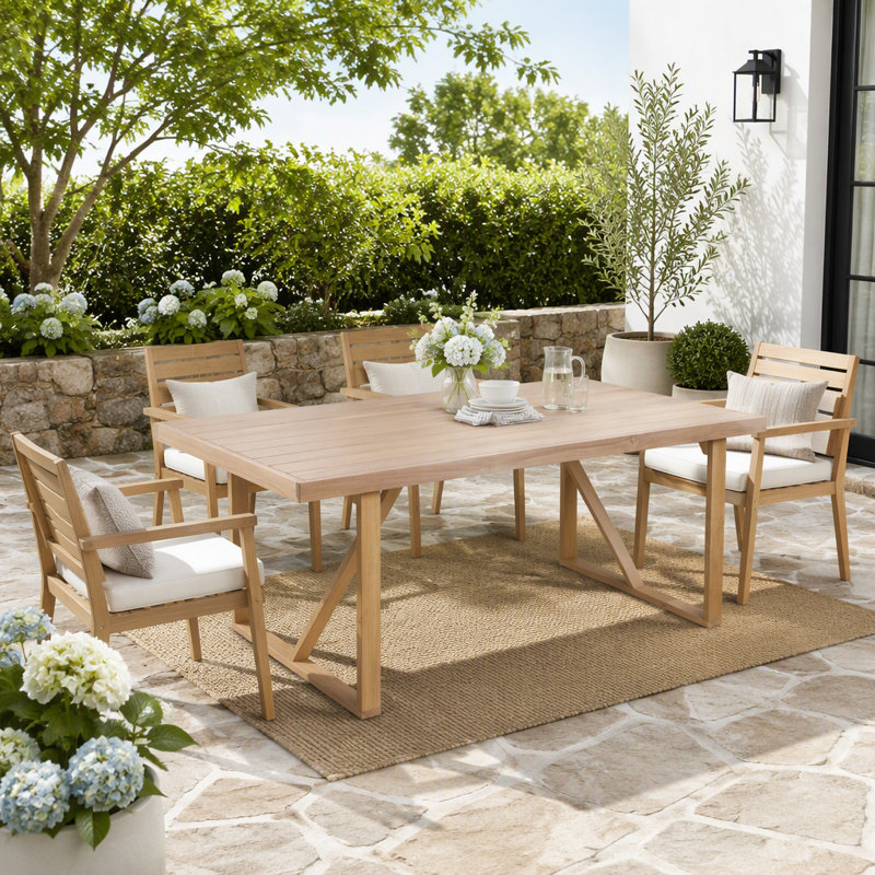 Table de salle à manger extérieure en bois d'acacia pour terrasse et jardin