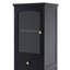 Grande armoire de rangement pour salle de bain avec portes en verre, autoportante, deux tiroirs et tablettes réglables, panneau de fibres à densité moyenne, peint en noir - parfaite pour exposer vos objets préférés-344843632