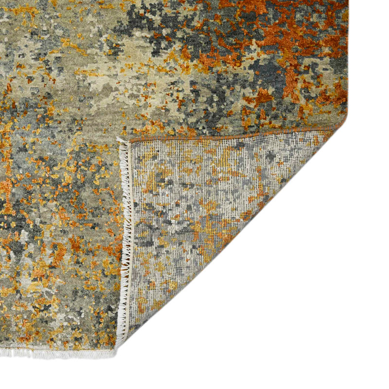 Tapis orange / gris en laine noué à la main Oliverson, Rectangle 9 pi x 12 pi