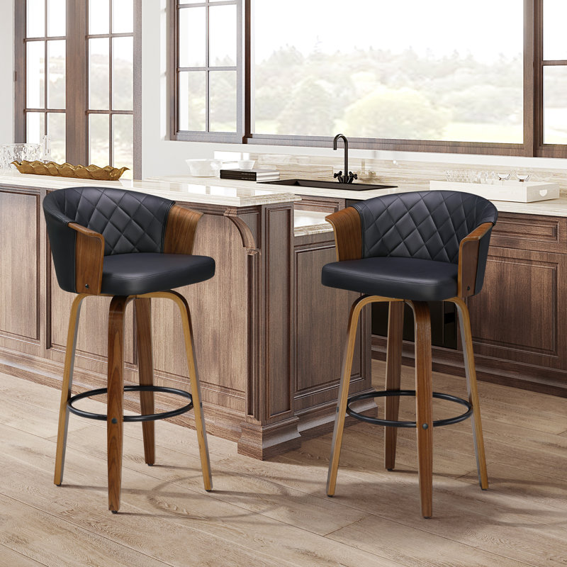 Tabouret de bar rembourré en cuir de polyuréthane pivotant 30,51 po Lesli, Noir / brun