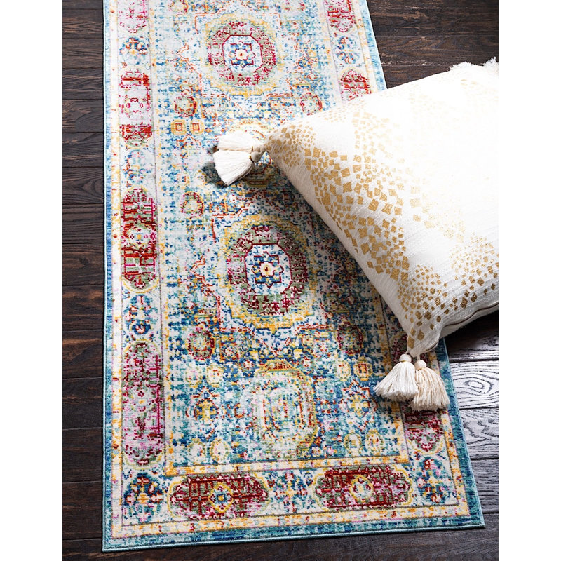 Tapis crème / bleu Donminique, Tapis de couloir 2 pi 7 po x 9 pi 10 po