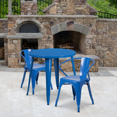 Duluth 30'' Round Metal Indoor-Outdoor Table Set with 2 Arm Chairs