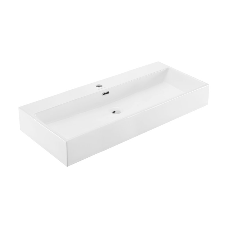 Claire 40" Rectangle Wall-Mount Bathroom Sink, Glossy White, Glossy White