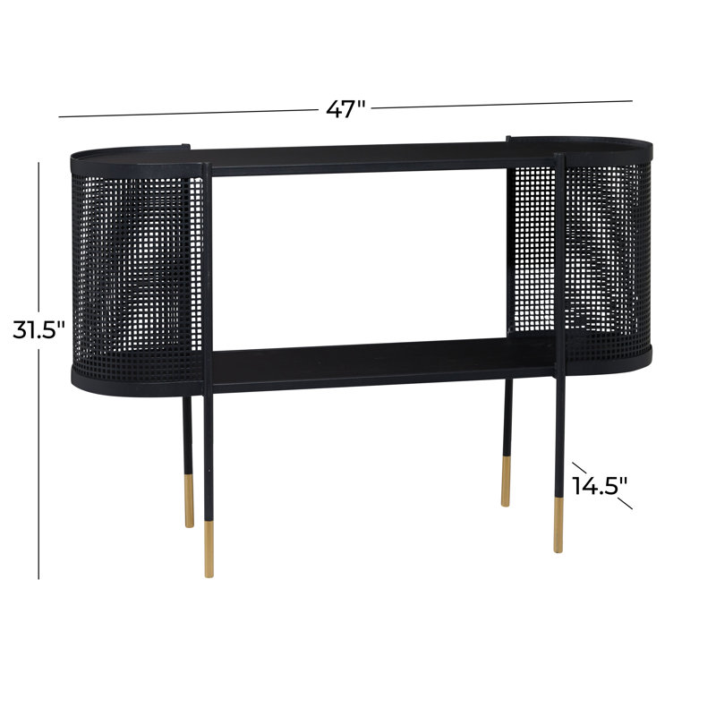Sykesville Metal Mesh Side Panel 1 Shelf Console Table with Open Centre Storage