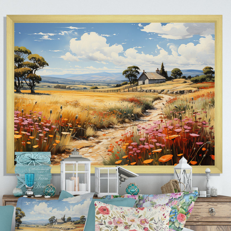 Farm Summer Fauvist Field IV, H 24 po x l 32 po x P 1 po, Cadre doré simple