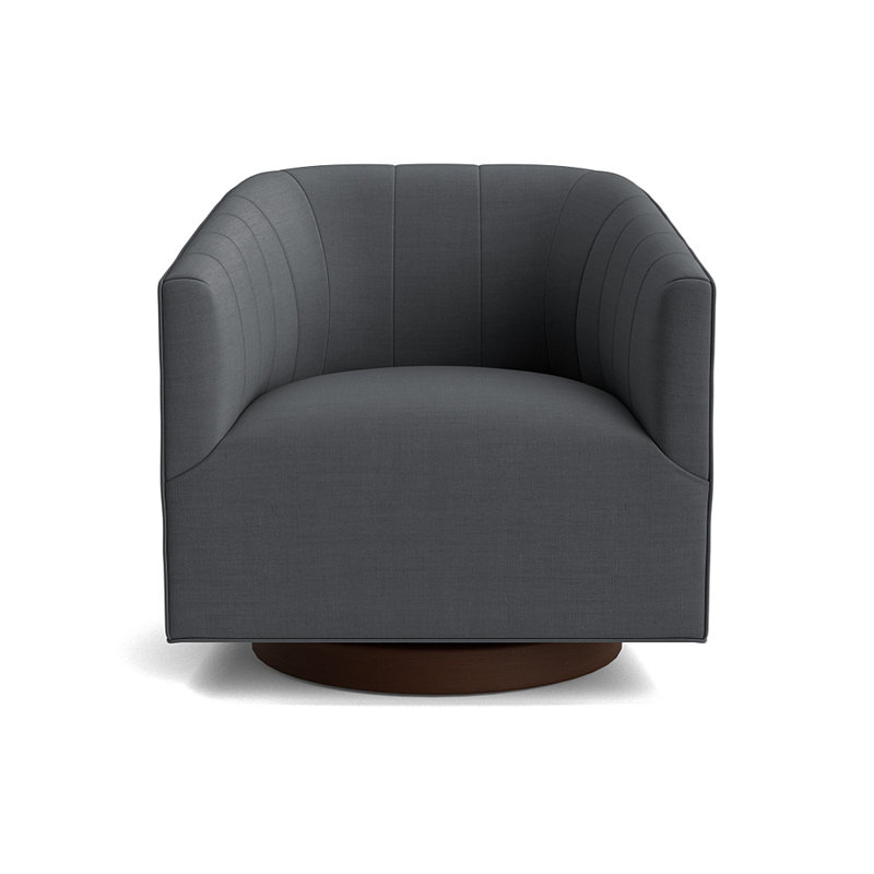 Cooper Upholstered Swivel Barrel Chair, Performance Linen - Charcoal, Sienna