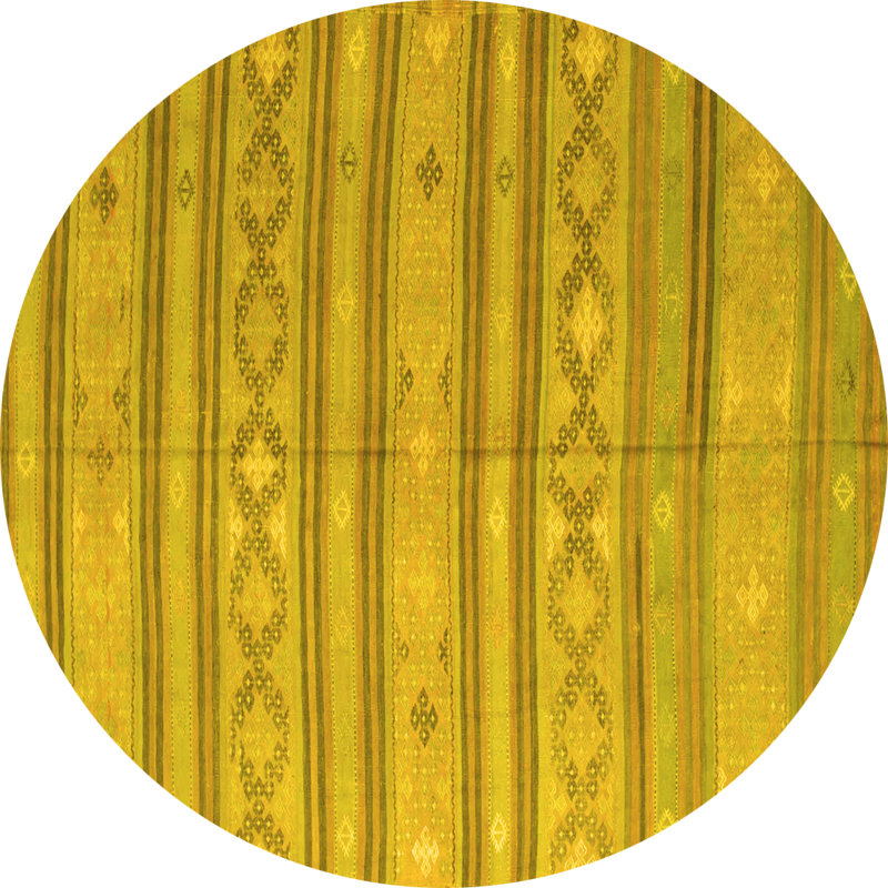 Tapis contemporain 848 jaune lavable à la machine, Rond 8 pi