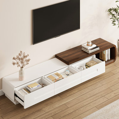 81.6-111.8'' Extendable TV Stand, Modern Media Console with Rounded Edge & 3 Drawers For Stylish Living Room Storage