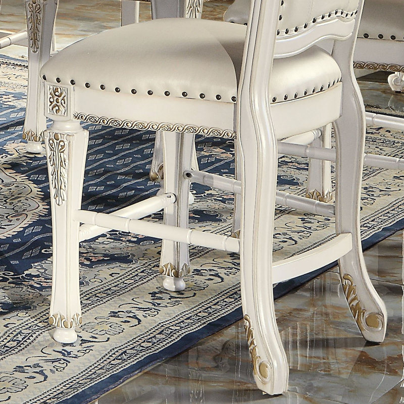 Antique Pearl Counter Height Side Chairs Of 2 - Pu Leather, Solid , Back For Dining Area