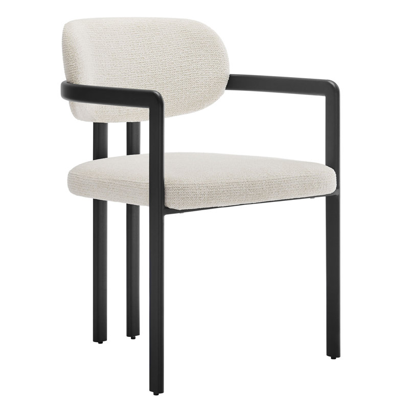 Elio Barrel Fabric And Metal Dining Chair, Cream