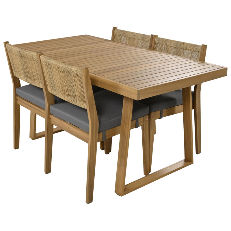 Multi-Person Outdoor Acacia Wood Dining Table And Chair Set, Gray