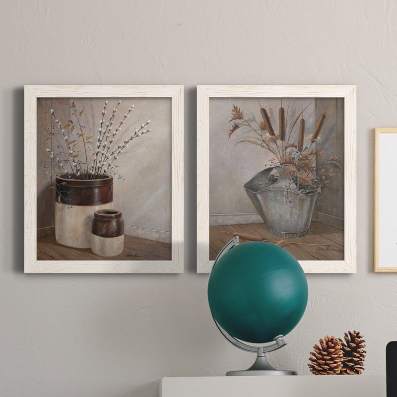 «Pussy Willows and Spring», ensemble de 2 reproductions sur toiles tendues, Papier encadré blanc