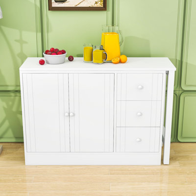 Buffet 3 tiroirs en bois avec table coulissante et armoire de rangement avec tablettes réglables
