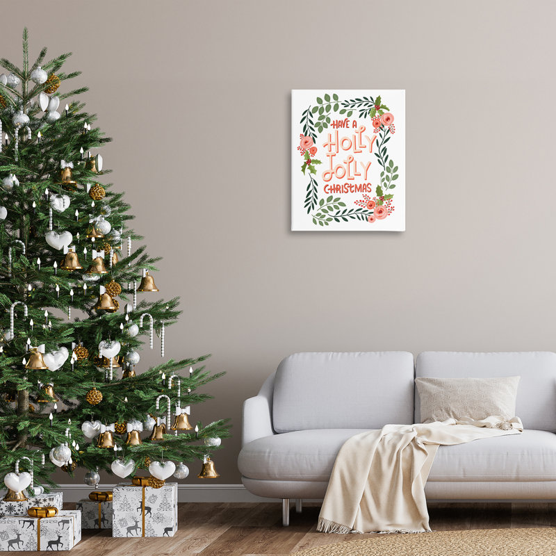 Art mural sur toile Jolly Christmas with Flower Border, design par Caverly Smith, H 30 po x l 24 po