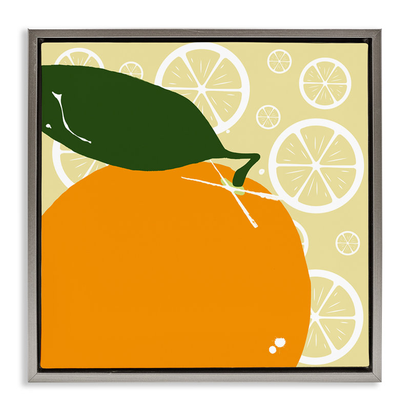 Bright Orange Fruit Framed Floater Canvas Wall Art by Daniela Santiago, Luster Gray Floater Frame, 18" H x 18" W