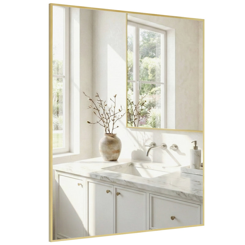 Aluminum Rectangle Bathroom Mirror, 40" x 30" Wall Mirror with Metal Frame Gold, Gold, 40" x 30"