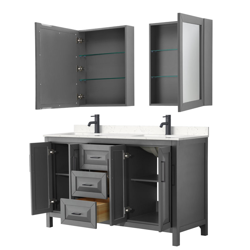 Daria 60'' W Double Vanity, Dark Gray, Matte Black