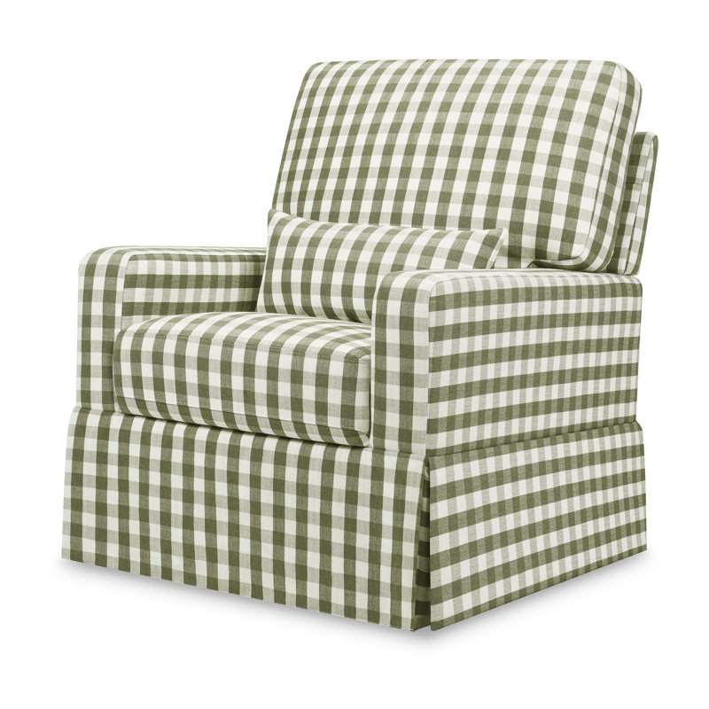 Crawford Pillowback Comfort Swivel Glider, Green Gingham