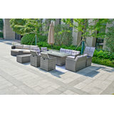14 - Person Wicker Patio Dining Set with Rectangular Table , Cushions Included