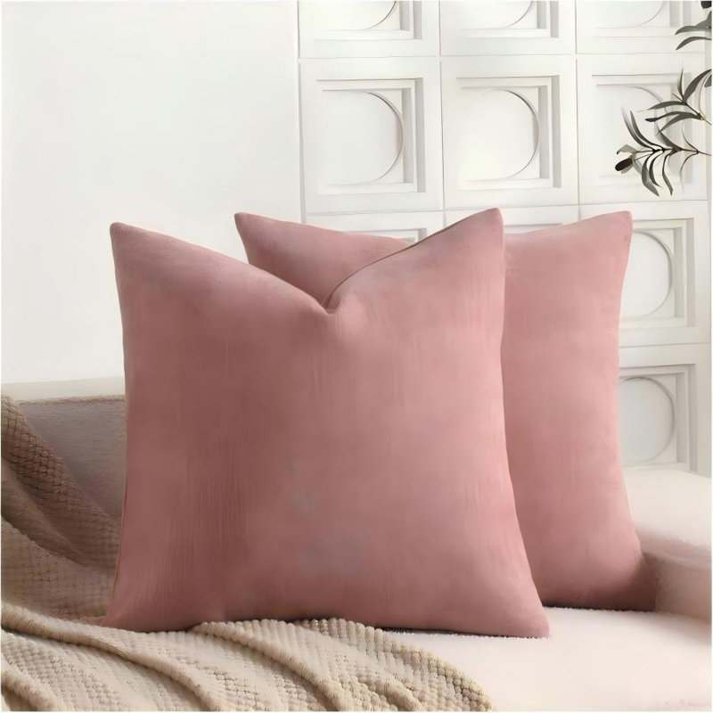Housse de coussin en chenille flammée douce et texturée, Carré 20 po, Rosé