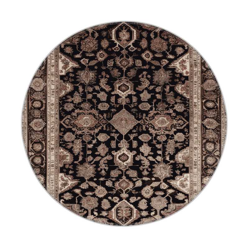 Tapis d'intérieur et d'extérieur brun Persian, Rond 5 pi