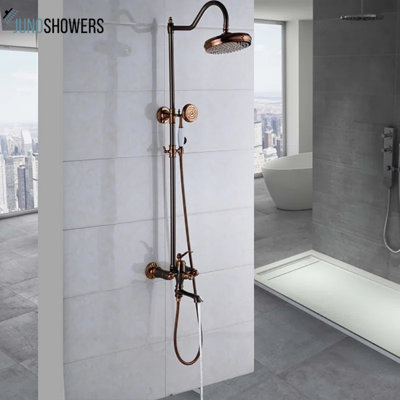 Tête de douche à fixation murale en or rose Juno Antique Design