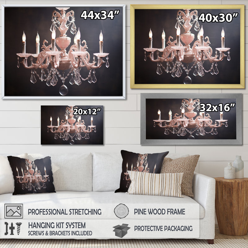 " Chandelier Serene Lustre I ", Gold Single Picture Framed, 16" H x 32" W x 1" D