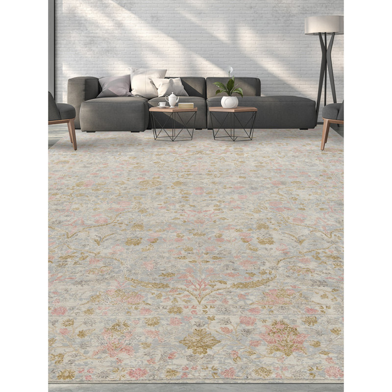 Shamas Floral Area Rug in Gray/Green/Pink/Blue