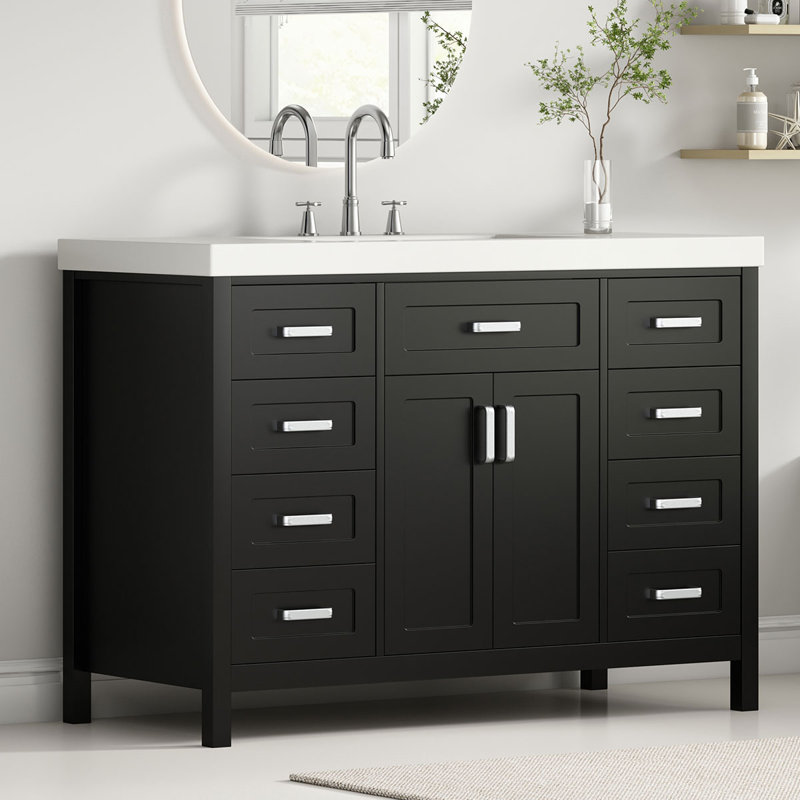 Single Bathroom Vanity with Top, Black