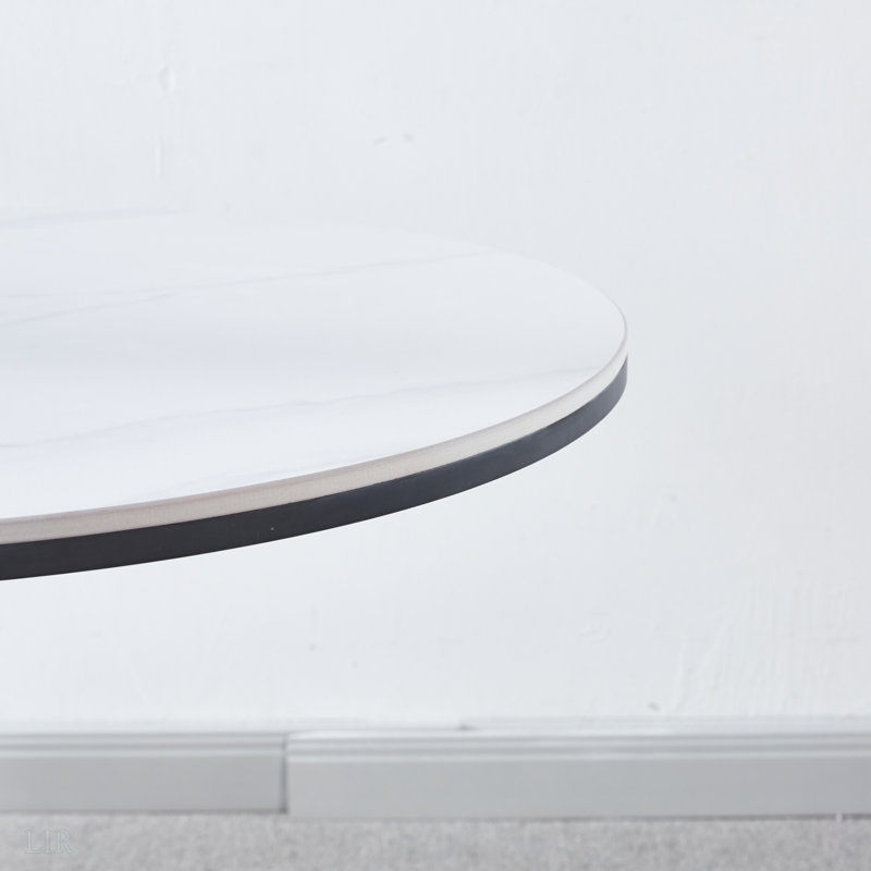 Table de salle à manger de 31,5 po de style Mid-Century pour 2 à 4 personnes avec plateau rond en MDF, table de salle à manger à piédestal, table basse de loisirs, plateau en céramique et panneau de fibres à densité moyenne, table de bout