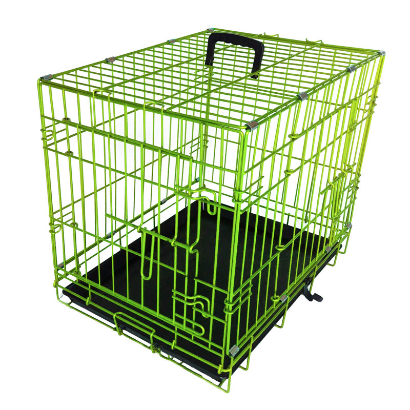 Arpita Metal Collapsible Pet Crate with 2 Doors, Green, 33" H x 30" W x 49" D