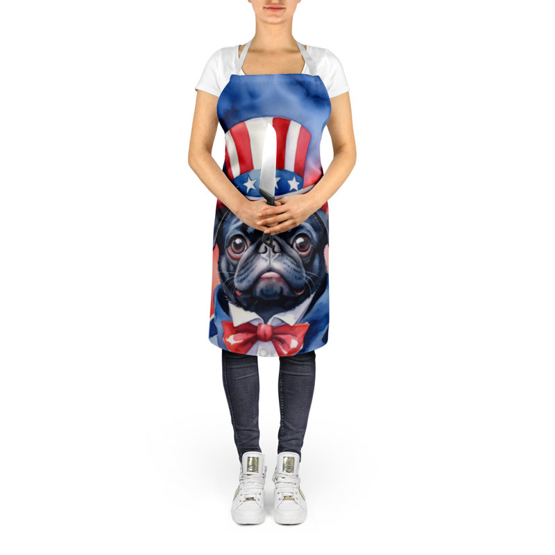 Patriotic American Apron, Black Pug