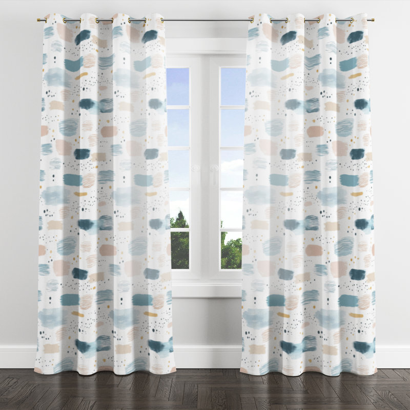 Coastal Velvet Curtains - Blue Drift Shore Grommet Curtain - 1 Panel, 52" W x 120" L, Gold Grommets