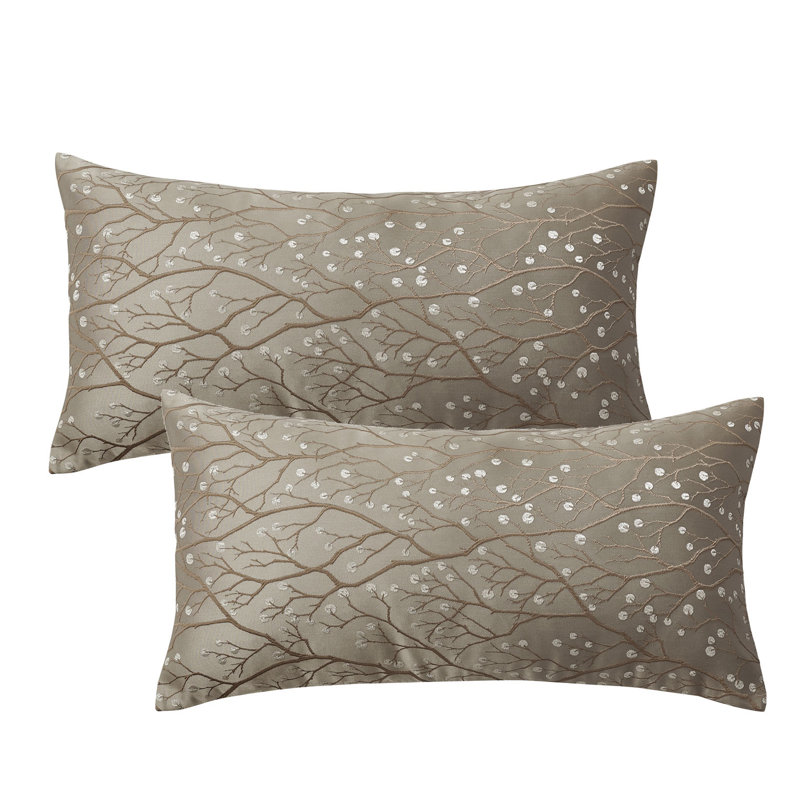 Floral Rectangular Lumbar Pillow Cover, Khaki