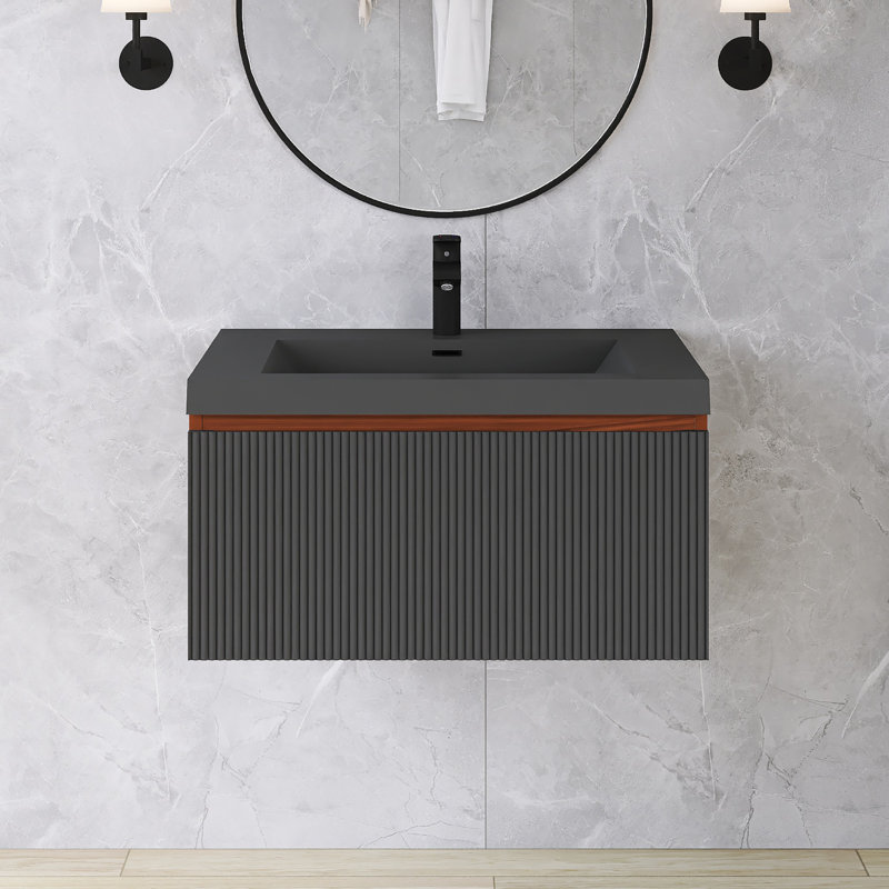Meuble-lavabo mural simple 29,5 po avec comptoir en quartz, 29.5''