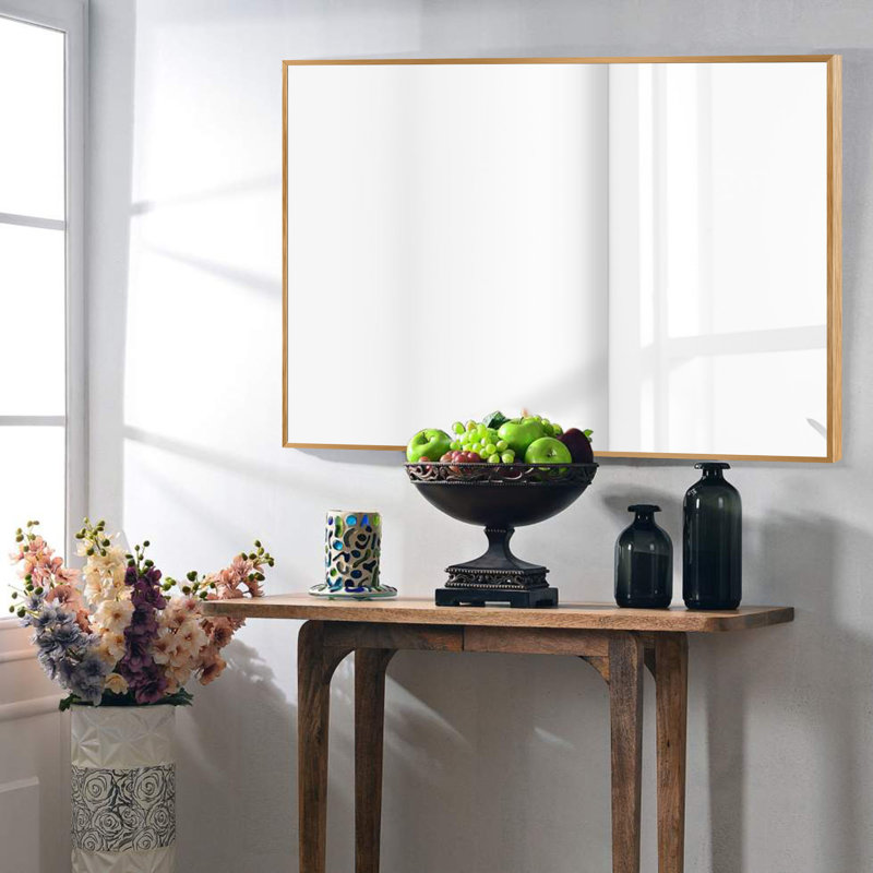 Metal Flat Wall Mirror, Gold, 36" x 24"